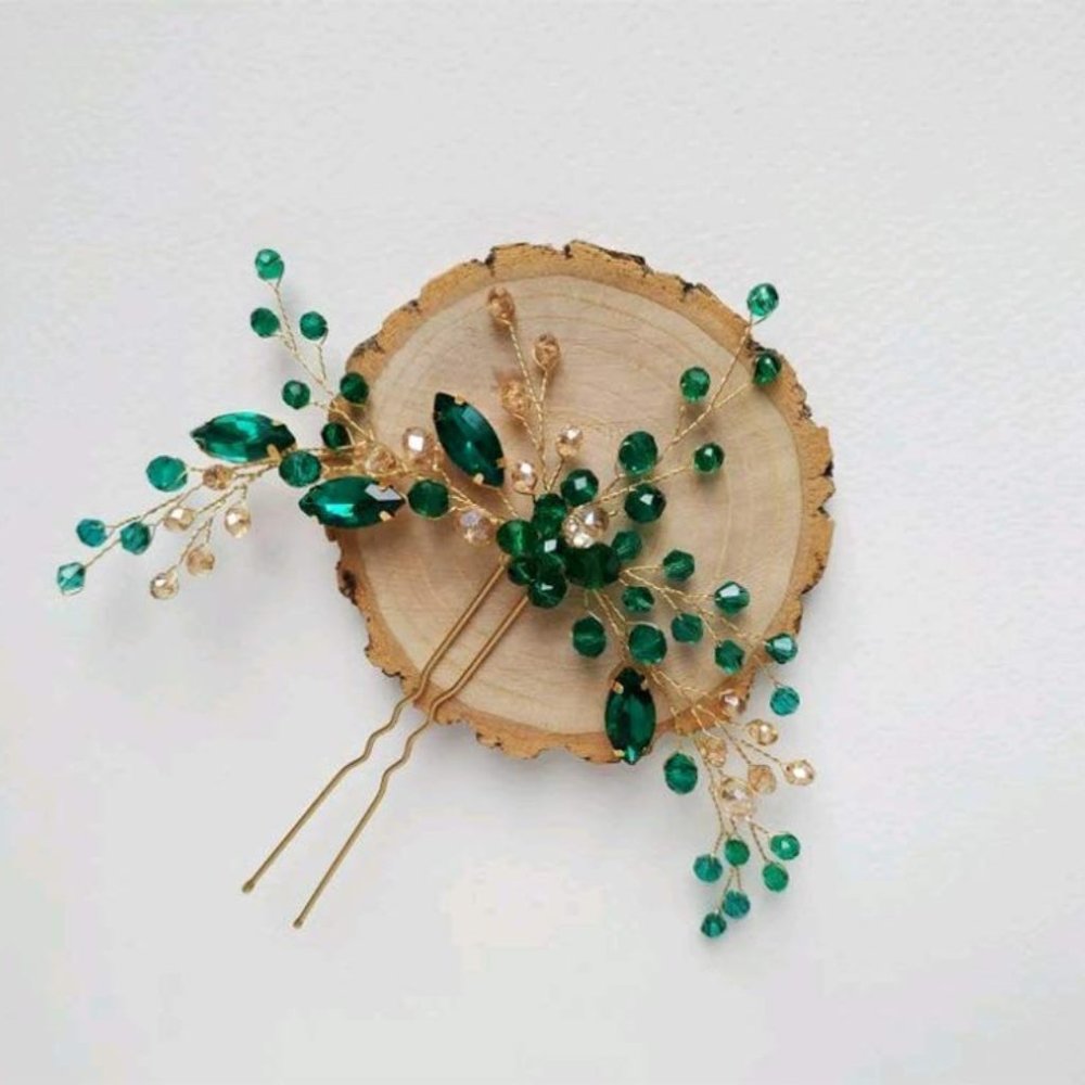 Hair Accessories Vintage Bridal Clips Flower Green